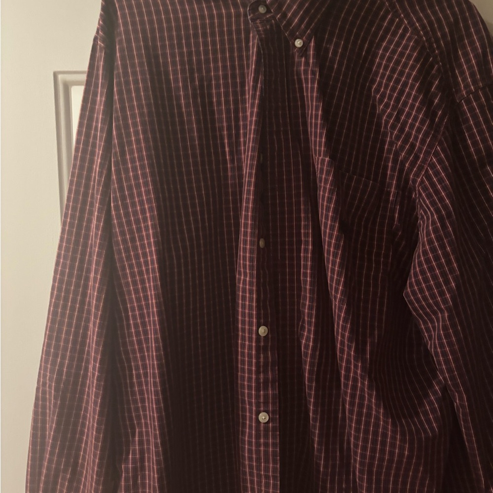 Chaps Men's Burgundy and Black Plaid Shirt